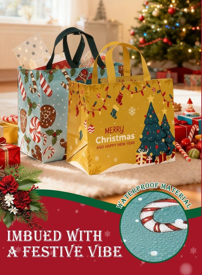 AURUZA 8PCS Christmas Gift Bags with Handles - Assorted Colors & Patterns, Reusable Non-Woven Tote Bags for Holiday Gift Wrapping & Party Supplies - Image 5